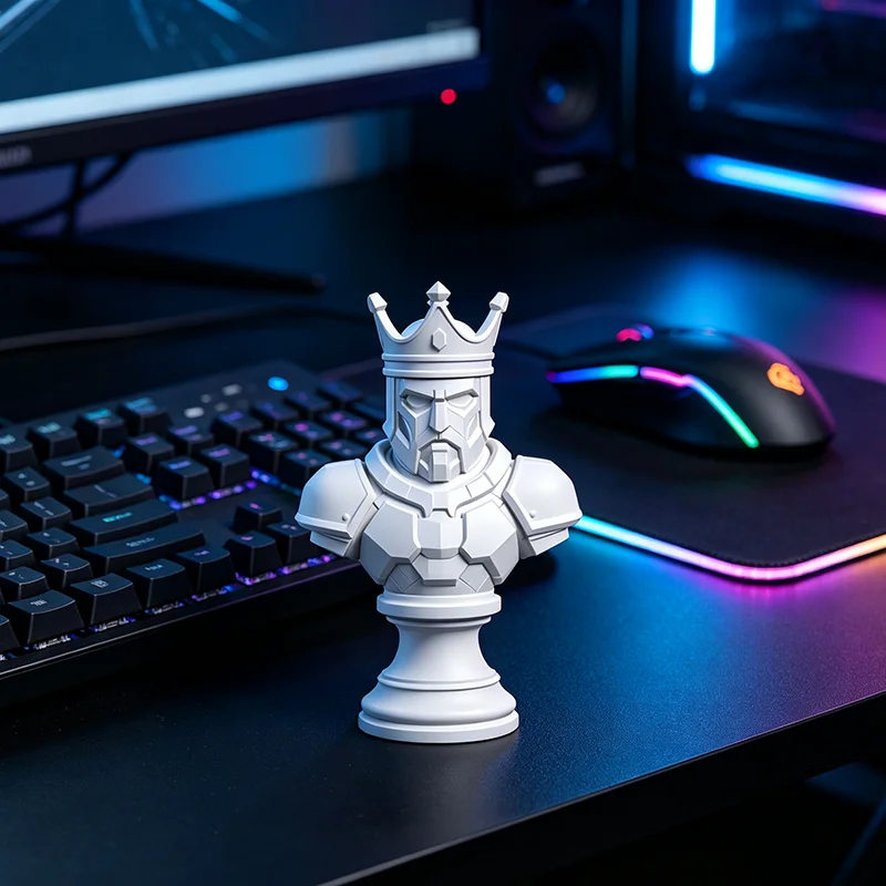 Matte Low Poly King Chess Bust 3D Printed Sculpture Medieval Armored Monarch Statue Modern Shelf Tabletop Decor Collectible