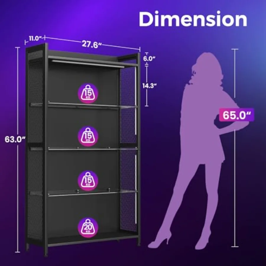 Display Case with Glass Shelves and RGB Lights, 4-Tier Display Cabinet