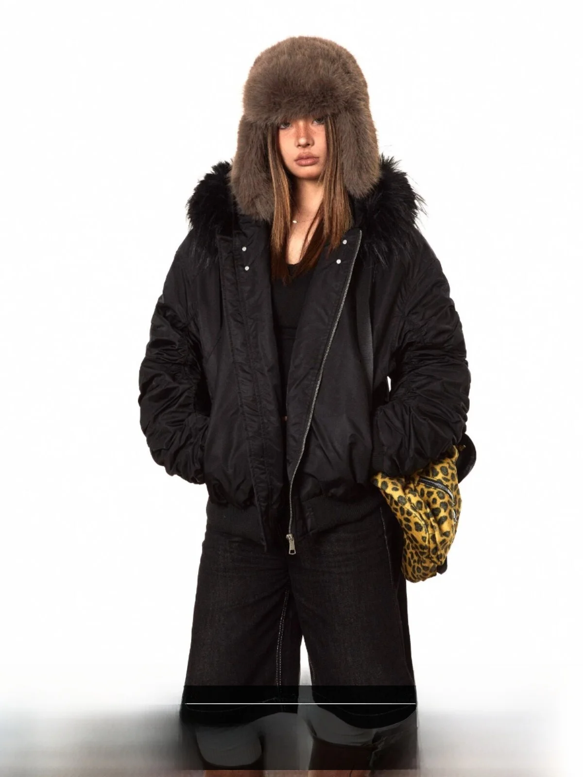 Blackbb American Retro Design Folded Collar Thickened Short Cotton Jacket Winter Hooded Coat Windproof Women's Fashion