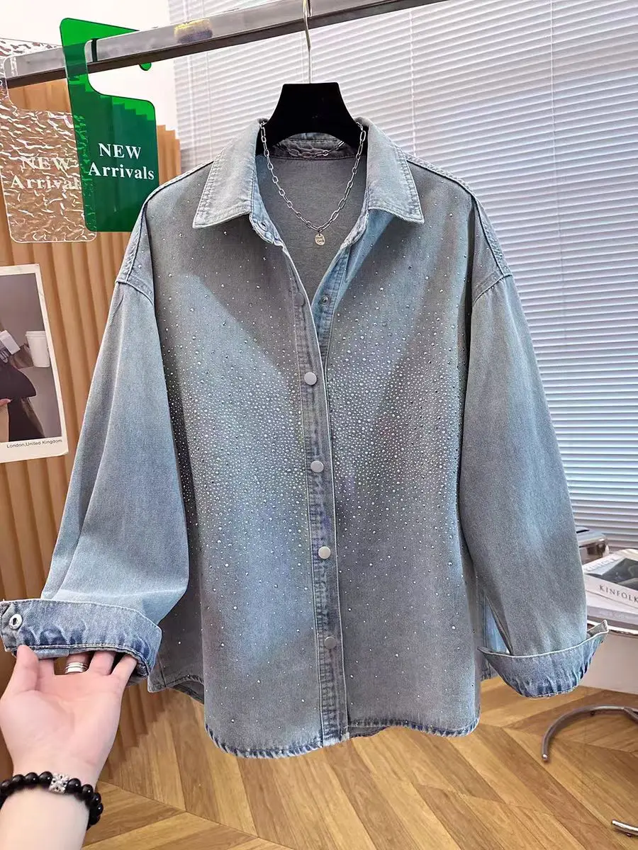 

Blingbling Sequins Denim Cardigan Tops For Women's Fashion Spring Autumn 2026 Denim Shirts Blouses Woman Clothing