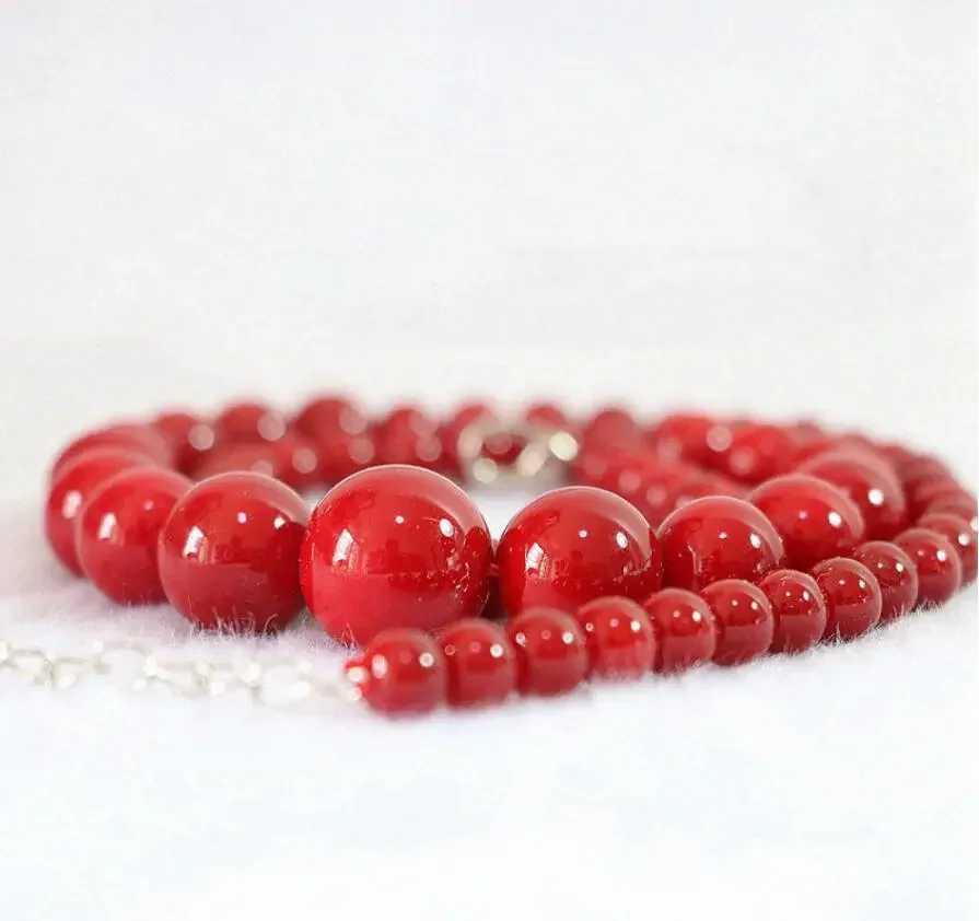 

Fashion jewelry New red coral 6-14mm round beads tower chain necklace for women chain 18"