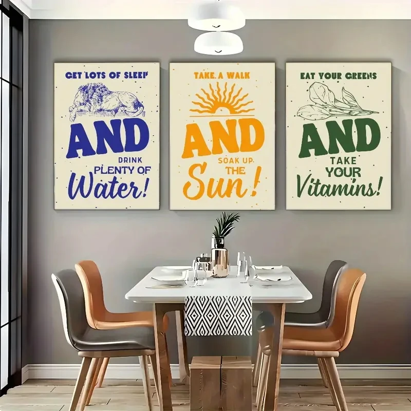 

3Pcs/Set Abstract Retro Text Art Wall Canvas Poster Picture Wall Decoration, Minimalist Cafe Living Room Home Decoration