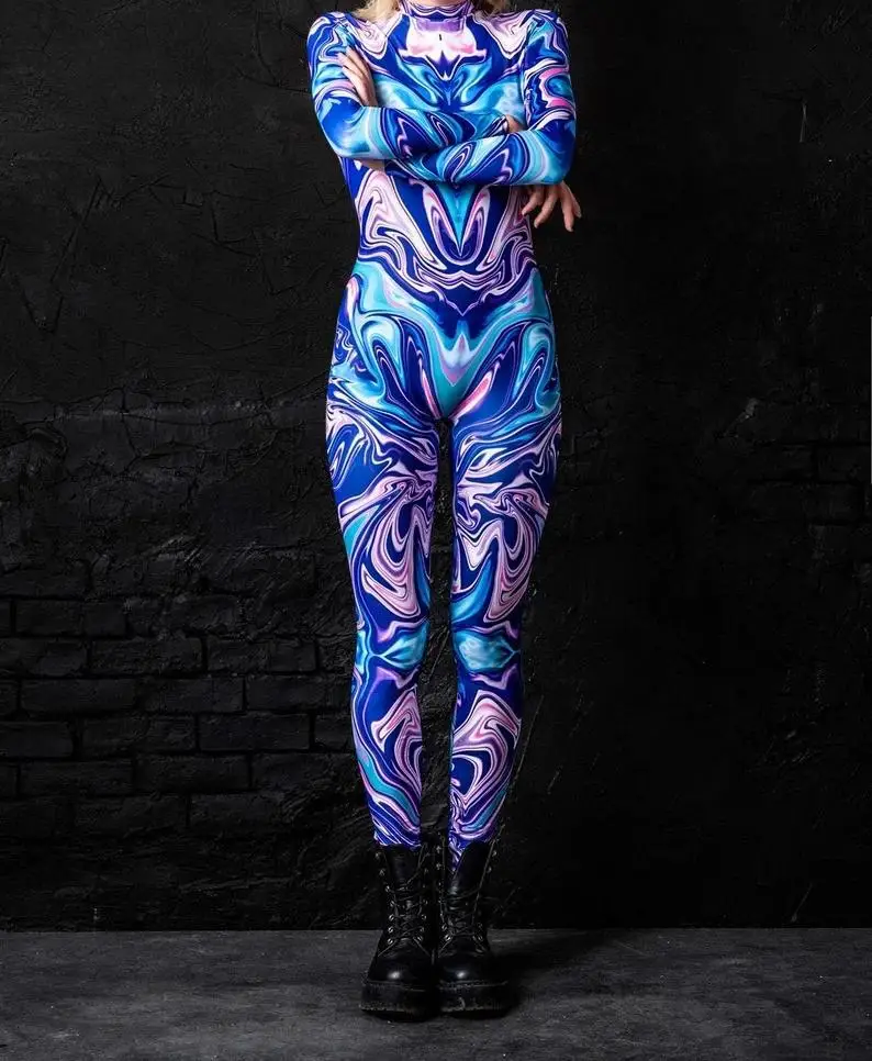 Damen 3D-Digital-Druck Erwachsenen-Cosplay Einteiler-Kostüm Reißverschluss-Jumpsuit Zentai-Kostüm Halloween-Spiel-Party-Bodysuit 2026 – Detail 3