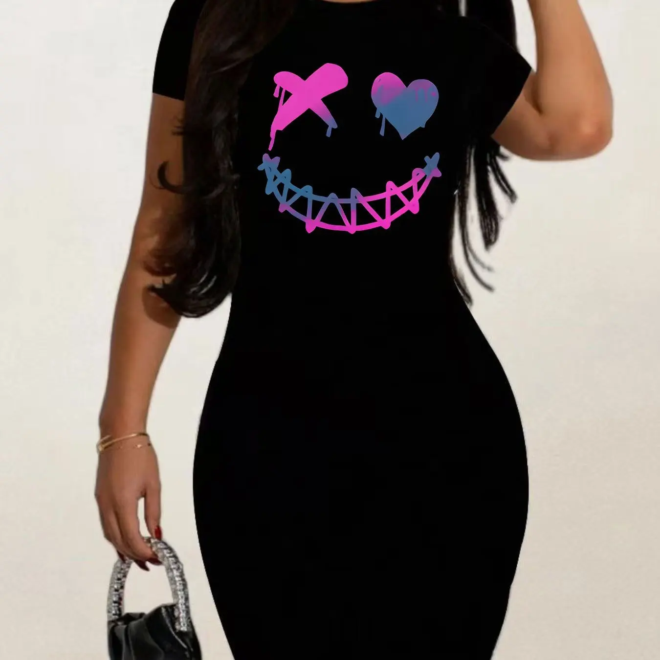 Robe t-shirt longue d'été SEXY robe midi femme décontracté graphique t-shirt robe à manches courtes col rond coupe ample printemps été