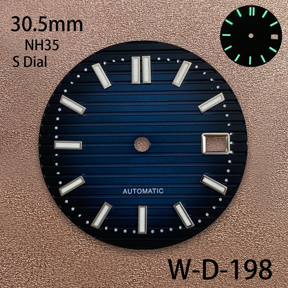 30.5mm S Logo Dial Suitable For NH35 Janpan Movement Green Luminous High Quality Nautilus Watch Modification Accessories