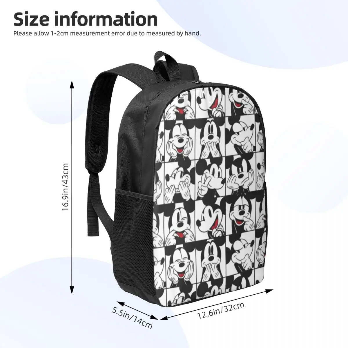 Mochila de estudante simples Disney Mickey Mouse de 17 polegadas – Bolsa escolar leve e espaçosa para meninos e meninas