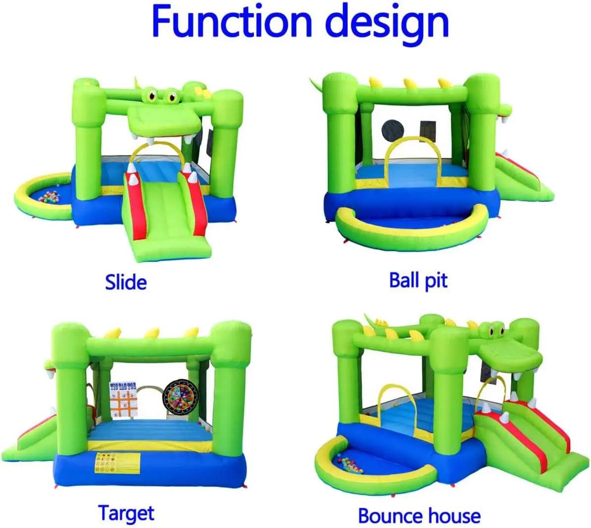 Casa inflable de rebote con tobogán, castillo saltador con soplador y casita de pelotas, juego de objetivo de dos dardos