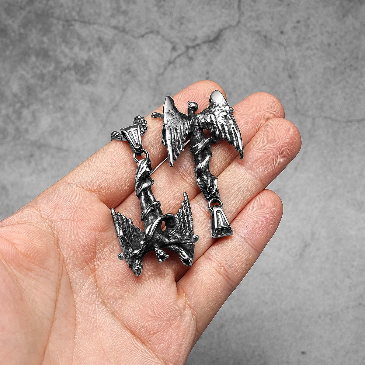 Retro Fallen Angel Stainless Steel Men Necklaces Pendant Chain Punk For Women Fashion Jewelry Gifts Wholesale Dropshiping