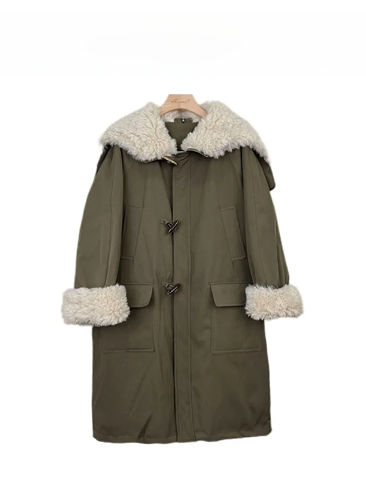 

Теплая длинная хлопковая куртка с меховым воротником в ретро-стиле, осенне-зимняя верхняя одежда, универсальная, удобная для поездок на работу, свободного кроя, из полиэстера.