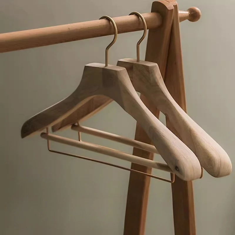 

Log Wood Clothes Hanger Wideshouldered Traceless Garment Rack for Suits Non-Slip Pant Hanger with Rod Elegant Wardrobe Organizer