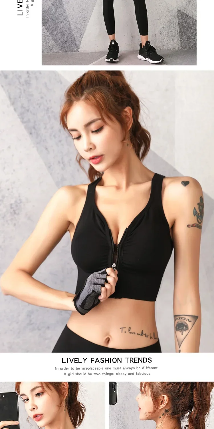CZGUKE Lauf-Fitness-Sport-BH mit Reißverschluss vorne, Damenunterwäsche, stoßfester Top-BH, atmungsaktiver, nahtloser Yoga-BH – Detail 9