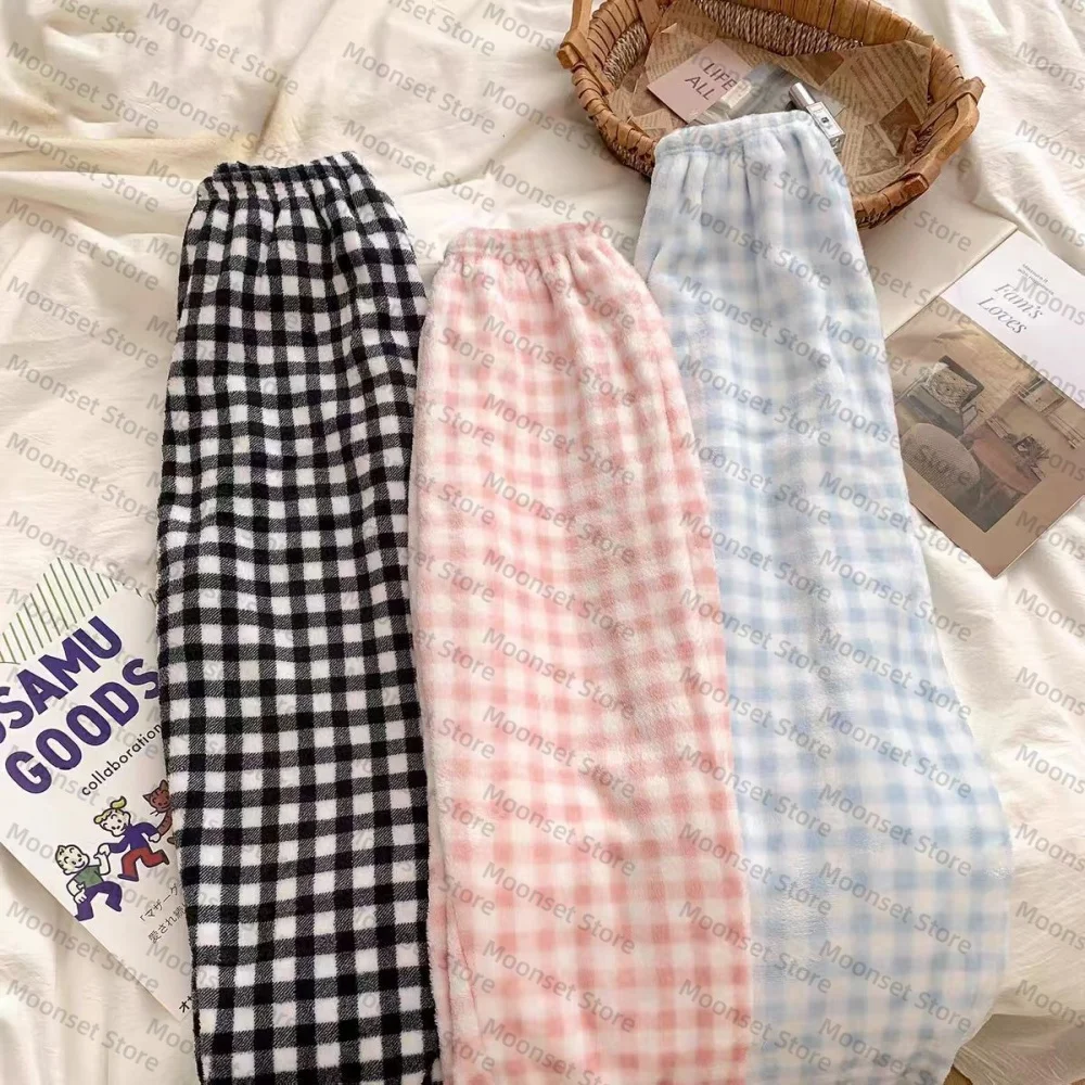 

Фланелевые пижамные штаны с героями мультфильмов для женщин, осень-зима, новый стиль, теплые уличные длинные брюки для дома. Он можно носить на улице.