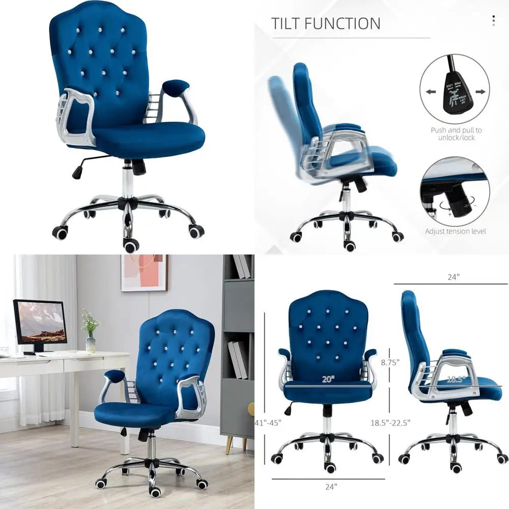 

Luxurious Velvet Swivel Office Chair with Adjustable Height and Tilt Function