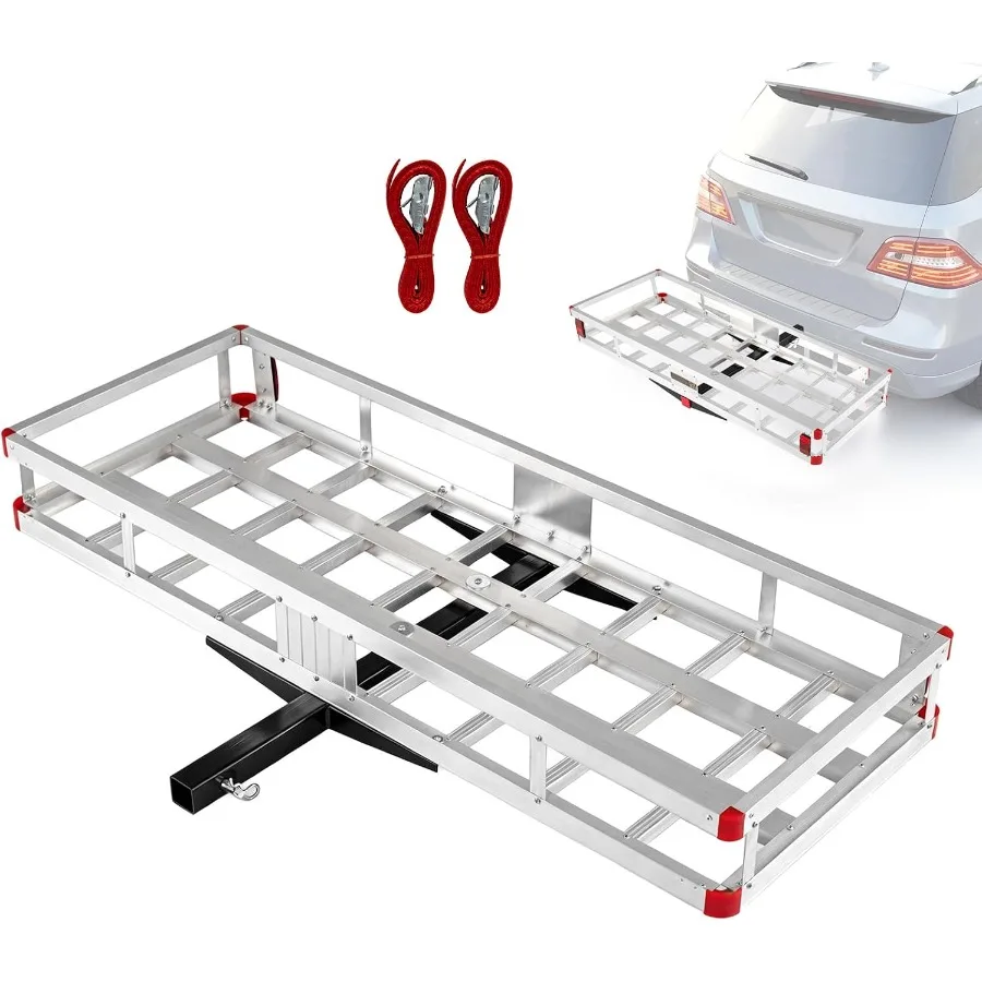 Hitch Cargo Carrier, Aluminum Hitch Mount Cargo Basket with 500LBS Capacity, Fits 2 Receiver, 60 x 22 x 7 Trailer Hitch Cargo C