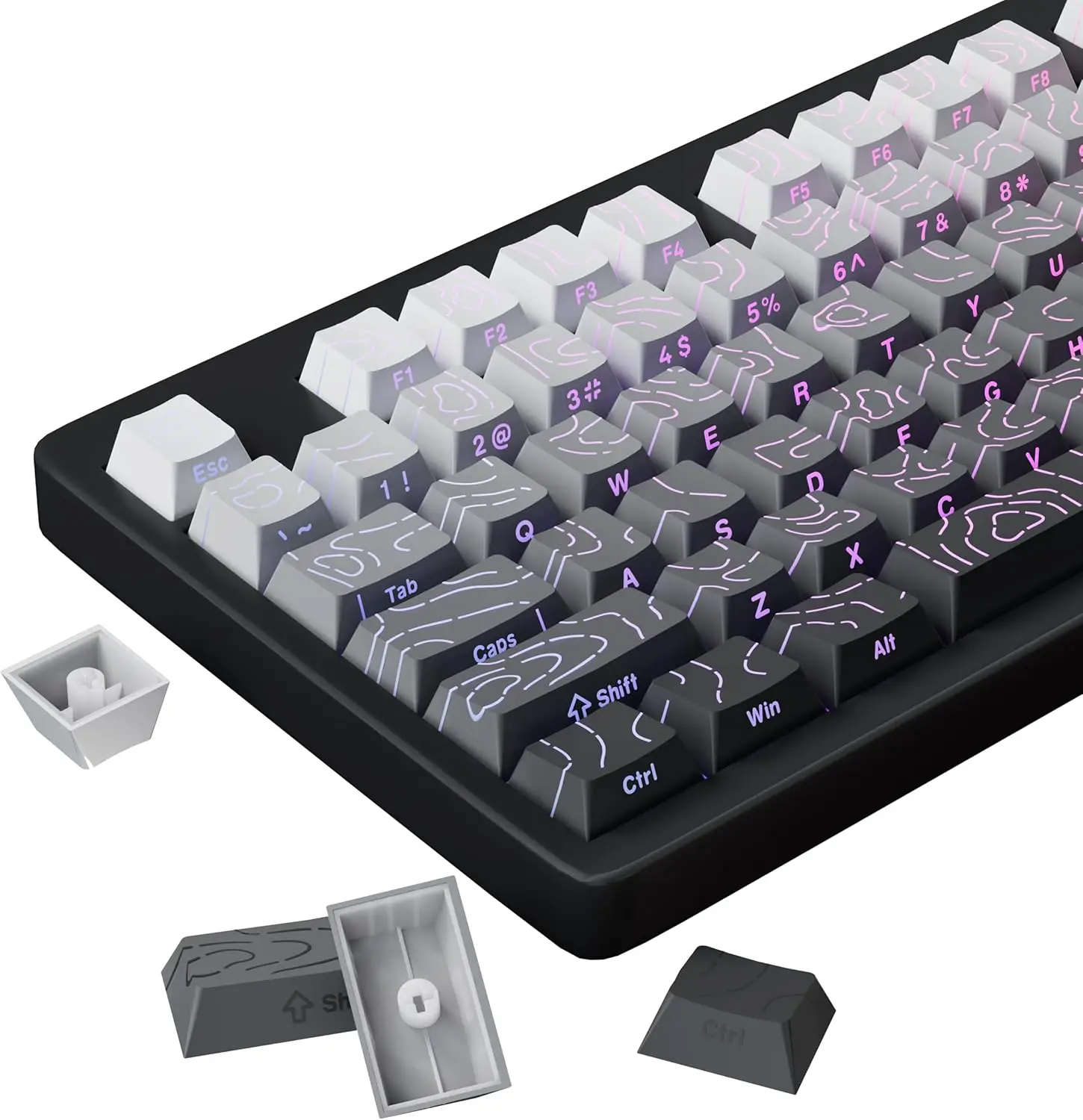 PBT Keycaps - Black Double Shot Side Printed Backlit Keycaps Set 133 Keys 60% 65% 75% 100% Cherry Profile,G