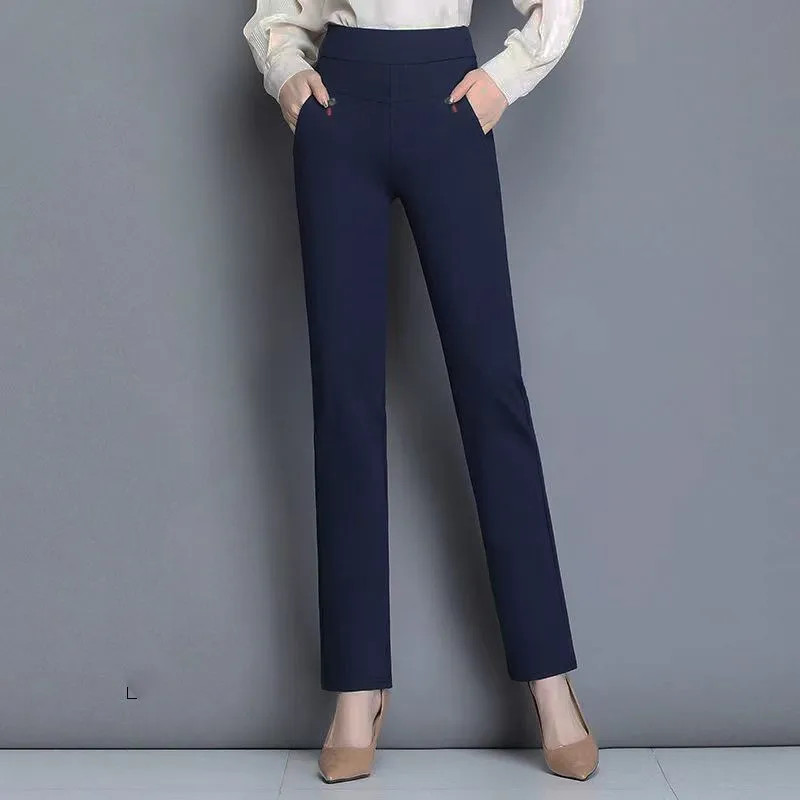 Celana pensil pinggang tinggi untuk wanita, celana Legging wanita, celana panjang lurus pelangsing melar, celana Legging elegan Solid untuk wanita, celana kantor wanita