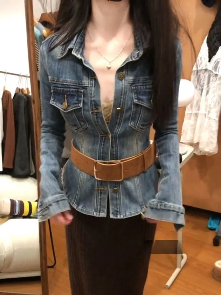 

American Sle Blue Collar Denim Jaet Women's Winter New Design ort Waist Cinching irt Top Breathable Ladies' Oute...