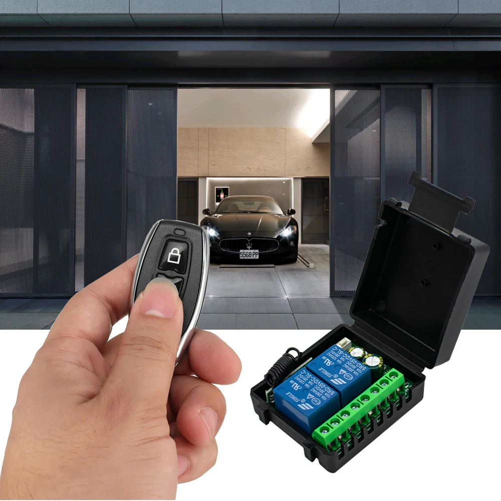 

433MHz Wireless Gate Remote Control 2 Buttons Transmitter And Garage Door Receiver 6-30V 12V 24V 2 Channels RF Relay Module