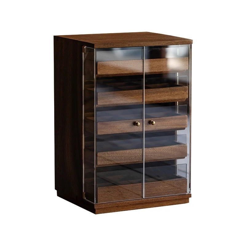 

Walnut tea set display cabinet high-end jewelry storage cabinet solid wood glass storage cabinet