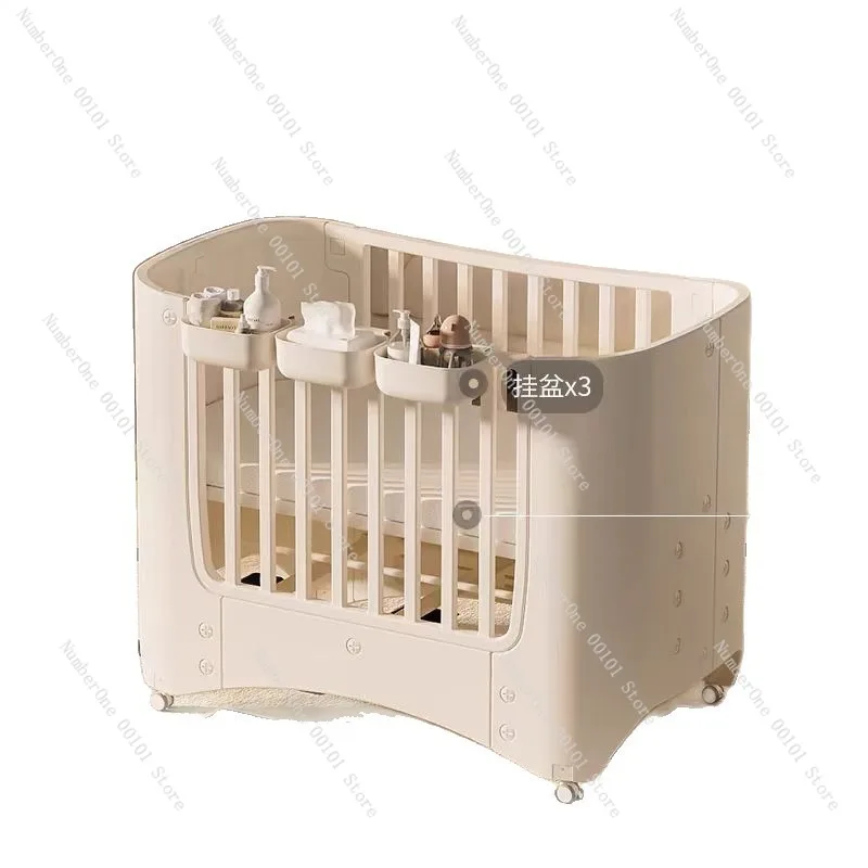 Multifunction Baby Crib Adjustable Height Portable Bedside Sleeper Mobile Nursery Playpen with Wheels Splicing Bassinet Infant