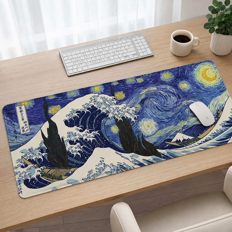 Mouse Pad Gamer Starry Night Ukiyo-e Wave printon demand Home Large New Mousepad XXL Soft Non-Slip Mice Pad Desktop Mouse Pad