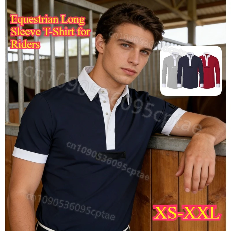 Men's Horse Riding Long Sleeve T-shirt Equestrian Minimalist Breathable Stretchy Sun Protection Rider Gear horse Spring Summer