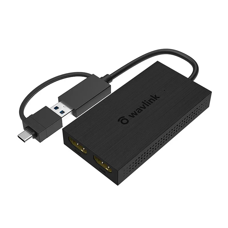 محول WAVLINK USB 3.0 أو USB C إلى HDMI لشاشات مزدوجة، محول رسومات فيديو عالمي لنظام التشغيل Windows