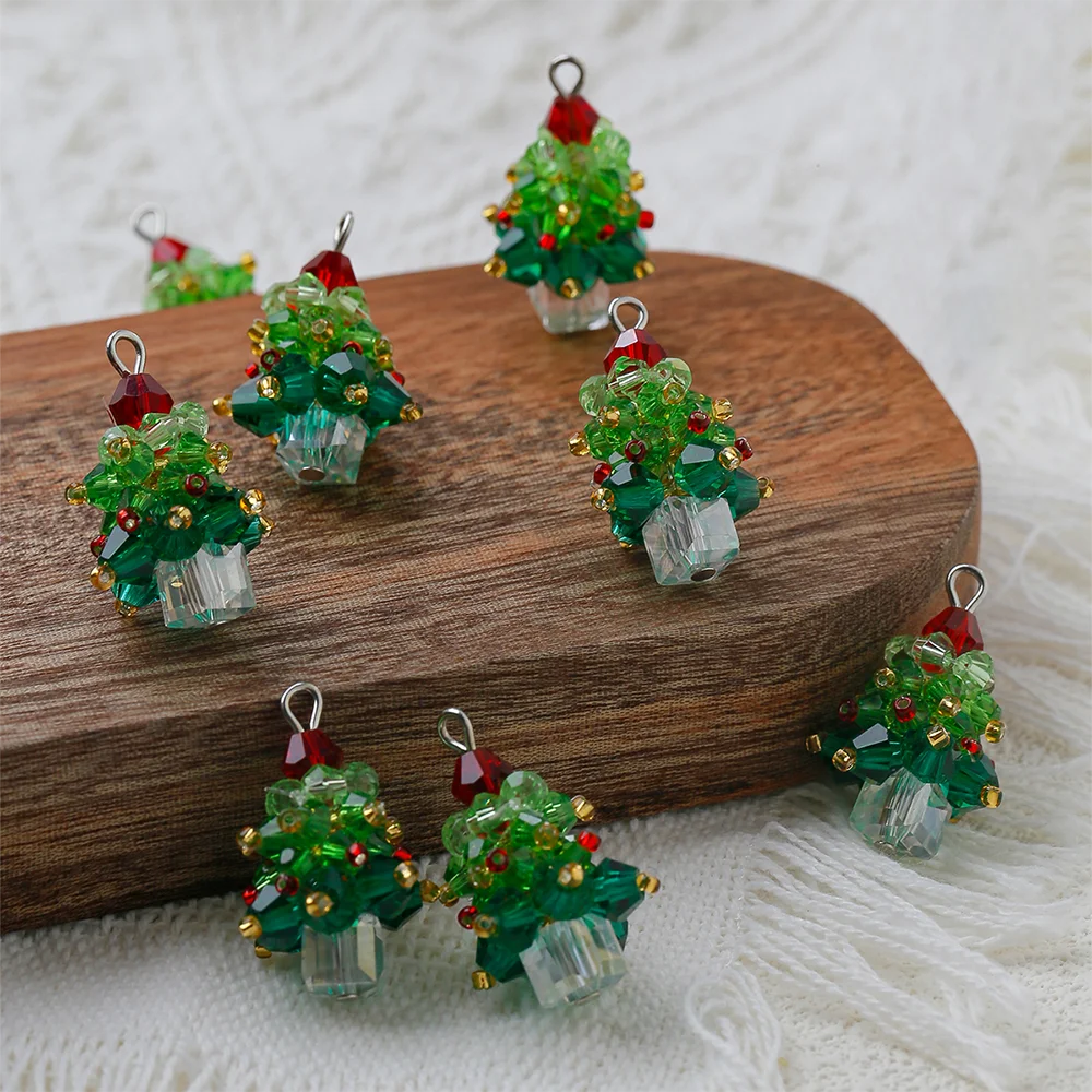 

Christmas Tree Charm Bead Crystal Glass Handmade For Women Festival Jewelry Earrings and Necklace DIY Making Gifts Wholesale