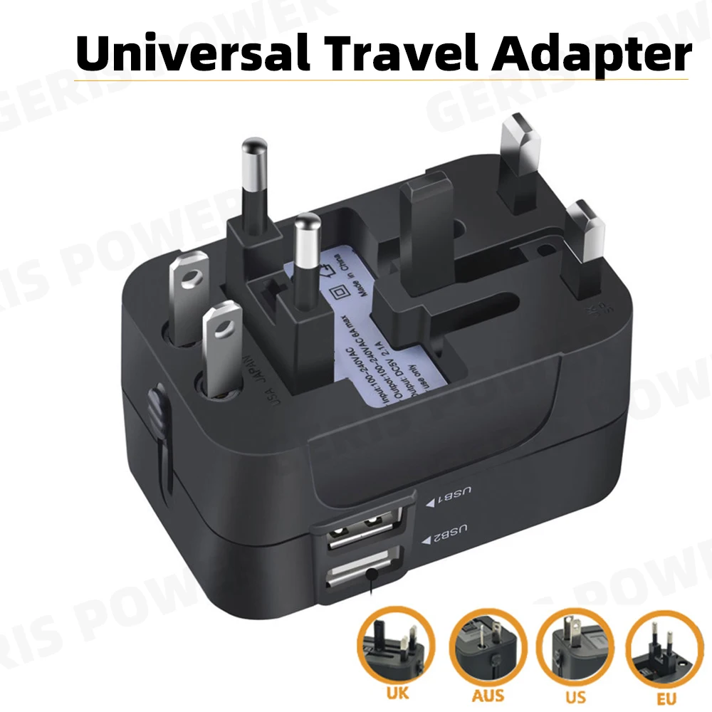 Universal Travel Adapter EU US UK AU Dual USB Type C Ports International Travel Plug Converter Socket Plug PD20W Wall Charger