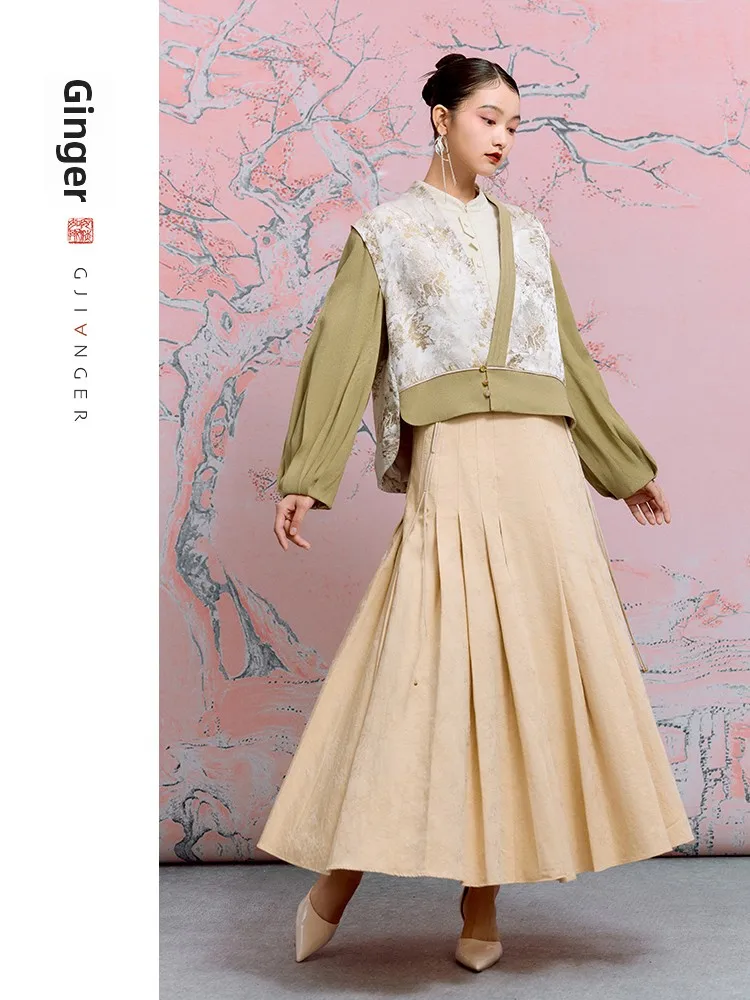 

Новая китайская верхняя одежда с комбинированным дизайном, оригинальная женская модель для весны и осени, новинка Qiangging 35209B, рукава-фонарики, V-образный вырез