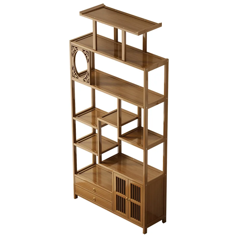 

Новая китайская рамка Богу из массива дерева Duobao Pavilion, полка для чайной комнаты, орнамент, стенд для гостиной, свет, роскошная витрина