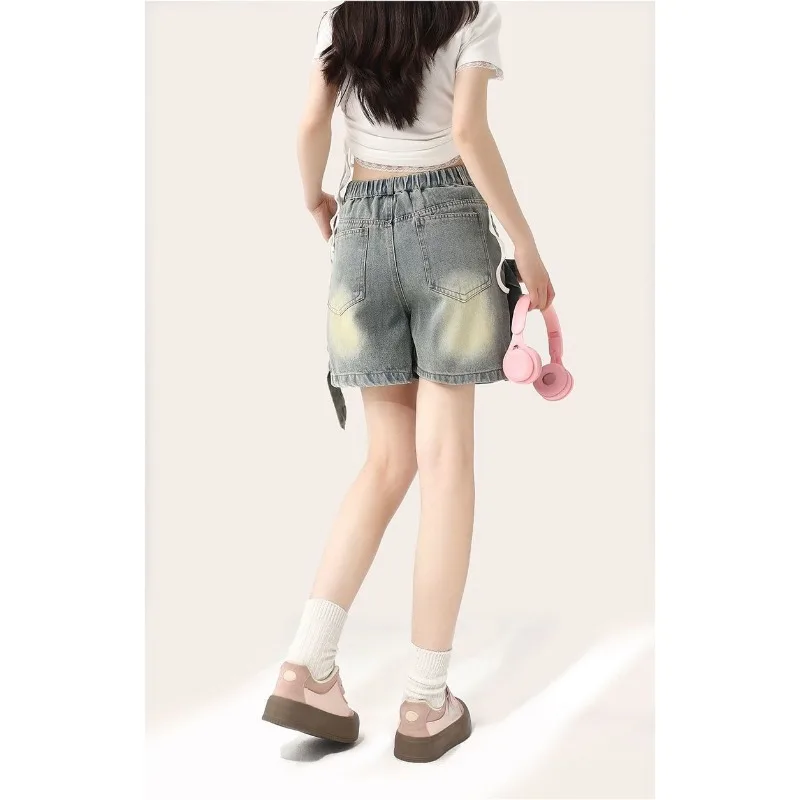 المتعثرة القوس الدنيم السراويل النسائية شارع العليا ألف خط واسعة الساق فضفاضة مستقيمة عارضة السراويل الساخنة #4