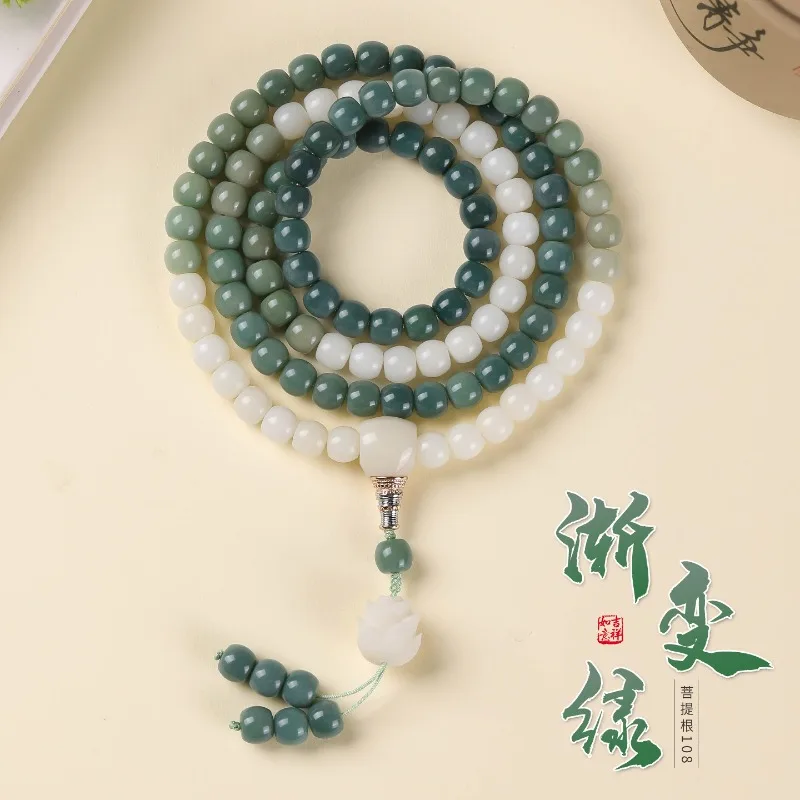 Gradient Green Barrel Bodhi Bracelet 108 Beads New Chinese Style Fresh Buddhist Prayer Bead Bracelet Gifts