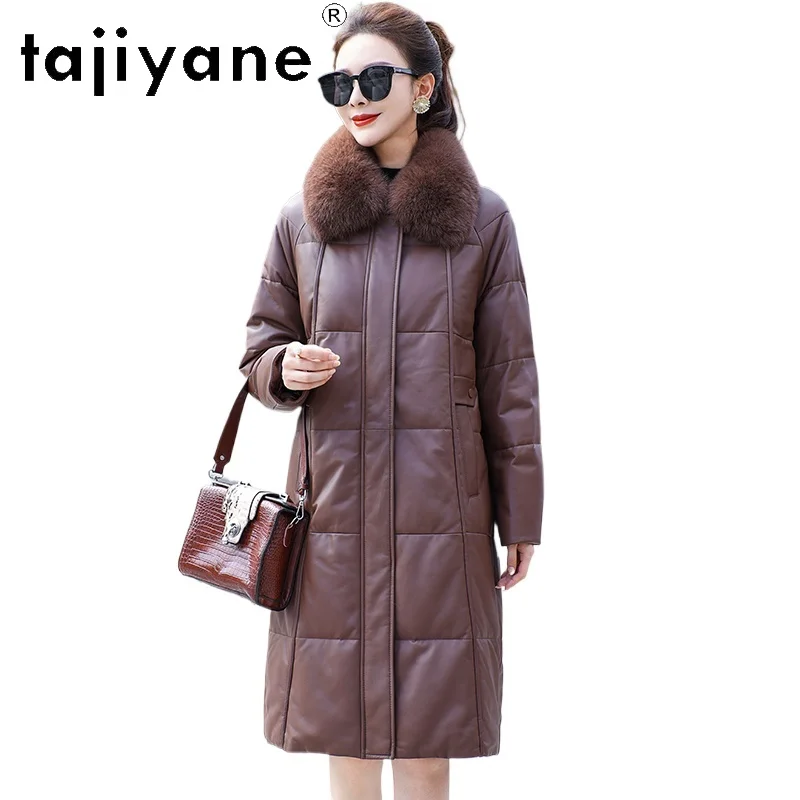 TAJIYANE Genuino Giacca di Pelle Delle Donne Vera Pelle di Pecora Anatra Imbottiture Cappotti Luxe Collo di Pelliccia di Volpe Cappotto 2025 Inverno Donna Vestiti ·хоiyahaк