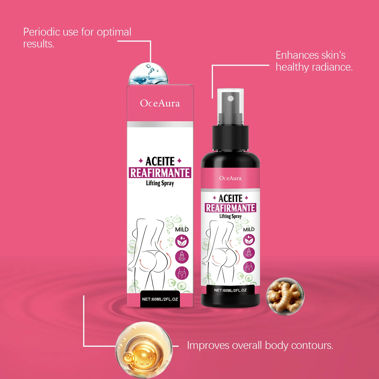 OCEAURA Hip Growth Spray Enhance Elasticity Deep Hydrate Promote Growth Eliminate Fine Lines Plump Massage Hip Nourishing Spray