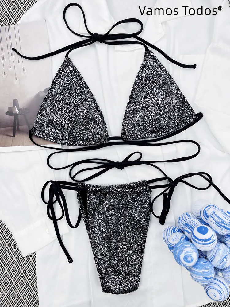Hot String Bikini Strappy Bra And Panty Set Mini Bathing Suit Sexy Swimwear Women 2 Pieces Fashion Swimsuit Black Trajes De Baño