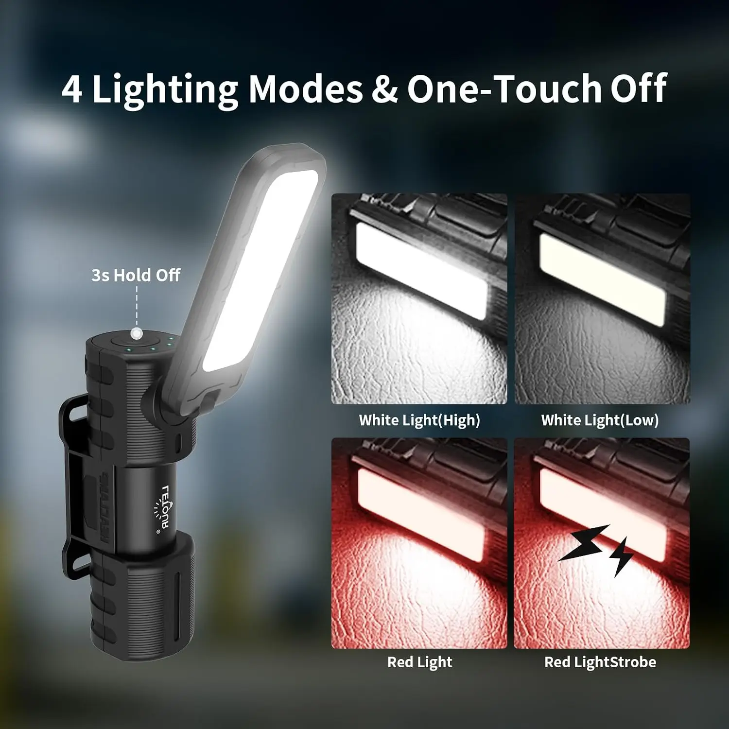 5000LM Magnetic LED Work Light IP68 Waterproof 4 Modes 180° Rotate Hands Free Lamp for Mechanic BBQ Camping Emergency