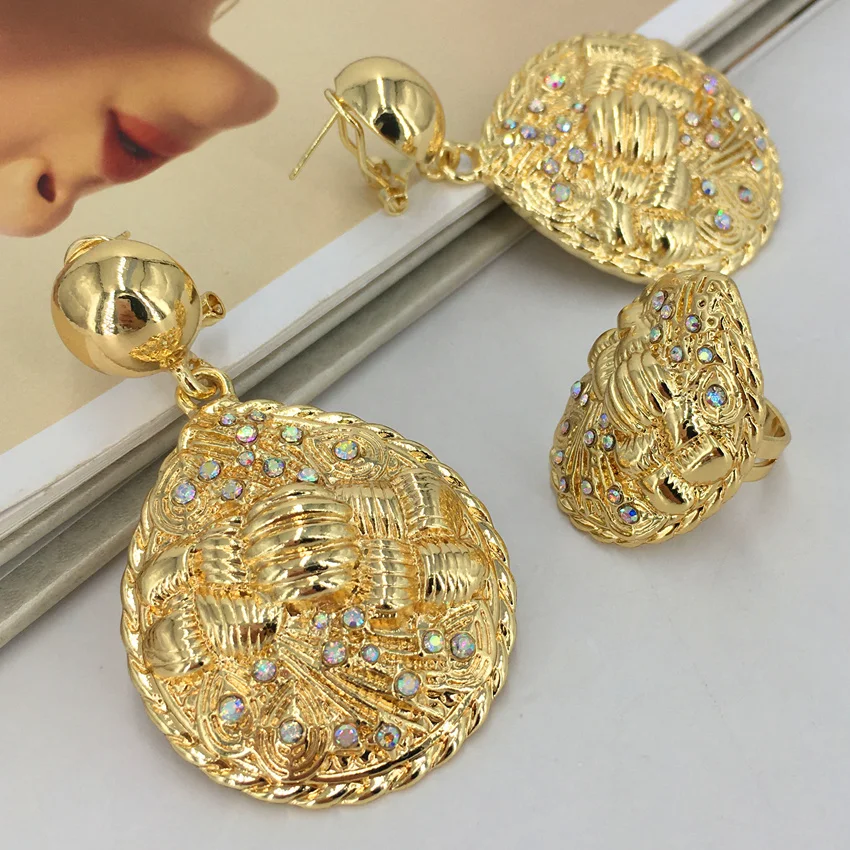 Yuminglai Luxury Necklace Jewelry Sets For Women Dubai Gold Color African Arabic Wedding Bridal Collection Sets Earring FHK13725