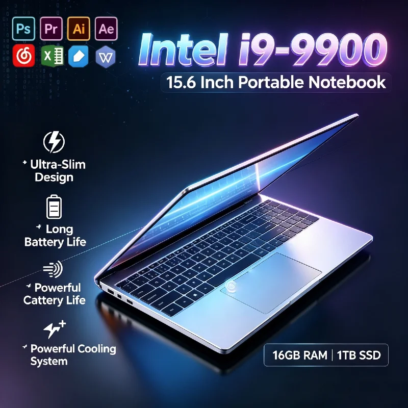 Intel Core i9 9900 15.6 Inch Ultra Slim Laptop 8C 16T 5GHz 32GB DDR4 512GB 1TB SSD Gaming Notebook 1920x1080 Office Max