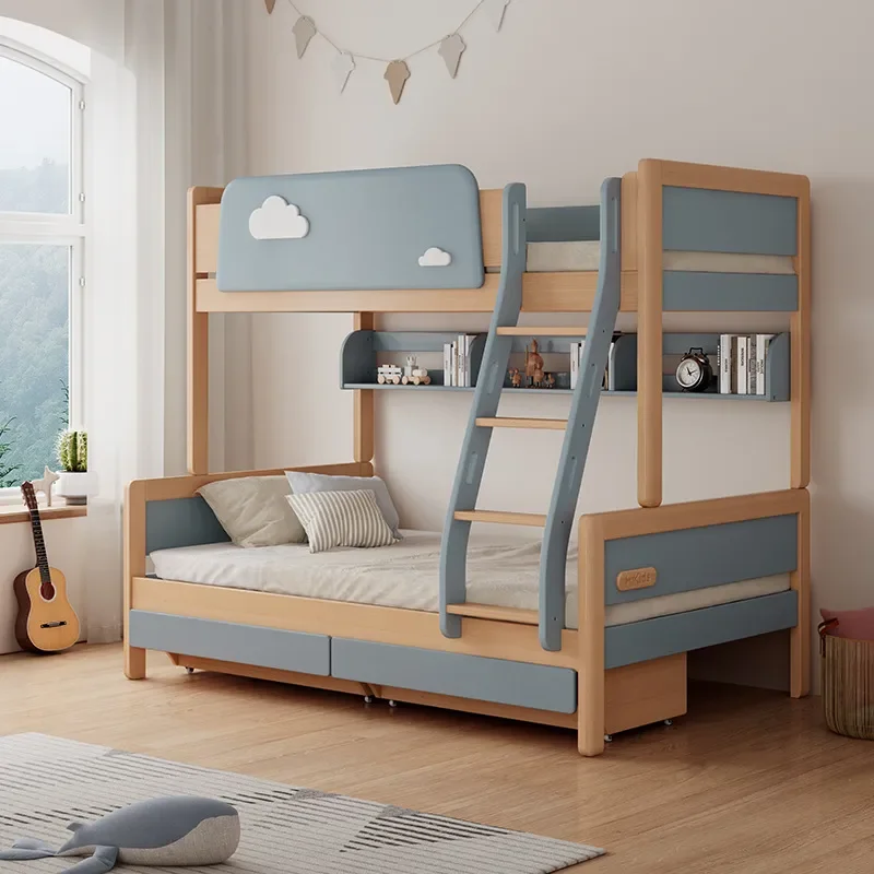 for Solid Wood Upper and Lower Bunk Beds High Low Children's Bed Small Apartment Simple Two Layer Cloud Mother and Child Beds