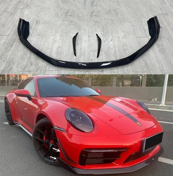 OC Real Carbon Fiber Car Front Bumper Splitters Lip Spoiler Side Wind Knife For Porsche Carrera 911 992 2019 2020 2021 2022 2023