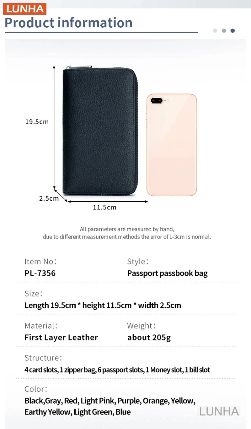 Sweet Color Genuine Leather Long Wallet RFID Blocking Card Holder Multi-Slots Passport Cash Coin Purse for Men And Women