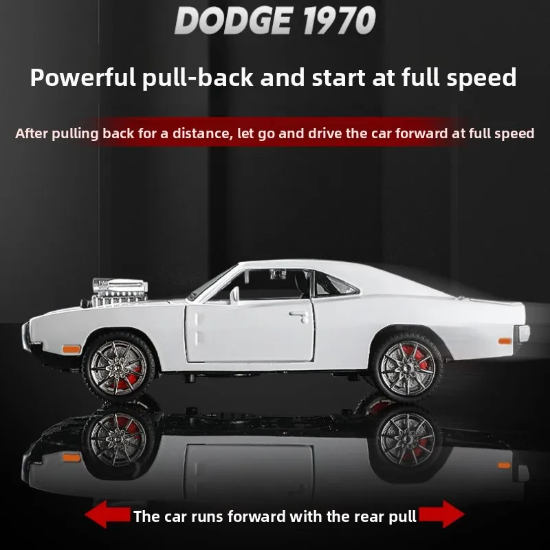 Simulation 1:24 Dodge Charger 1970 Alloy Car Model Sound Light Pull Back Metal Toy Vehicle Children Boy Birthday Gift Miniature