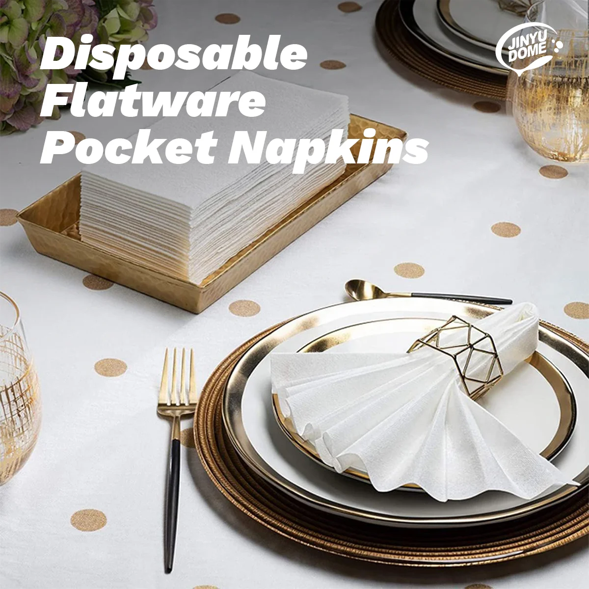 White Disposable Built-in Flatware Pocket Napkins,13x15.75inch,50PCS.Prefoled  Eco-Friendly for Silverware,Wedding, Party,Events