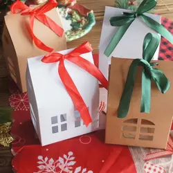 12pcs Hollow Out House White Kraft Paper Box with Ribbon Soap Candle Cookie Candy Little Gift Packaging Favors Decor