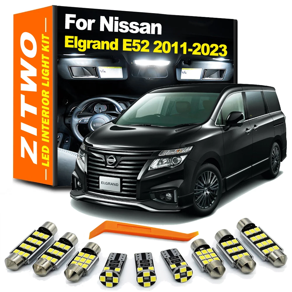 ZITWO 15Pcs For Nissan Elgrand  E52 2011 - 2018 2019 2020 2021 2022 2023 LED Bulb Interior Dome Map License Plate Light Kit