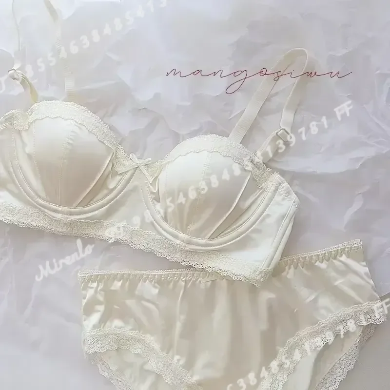 Exquisite Light Luxury Sexy Satin Underwear Set Thin Women Summer Soft Steel Ring Half Cup Bra Lingerie for Female