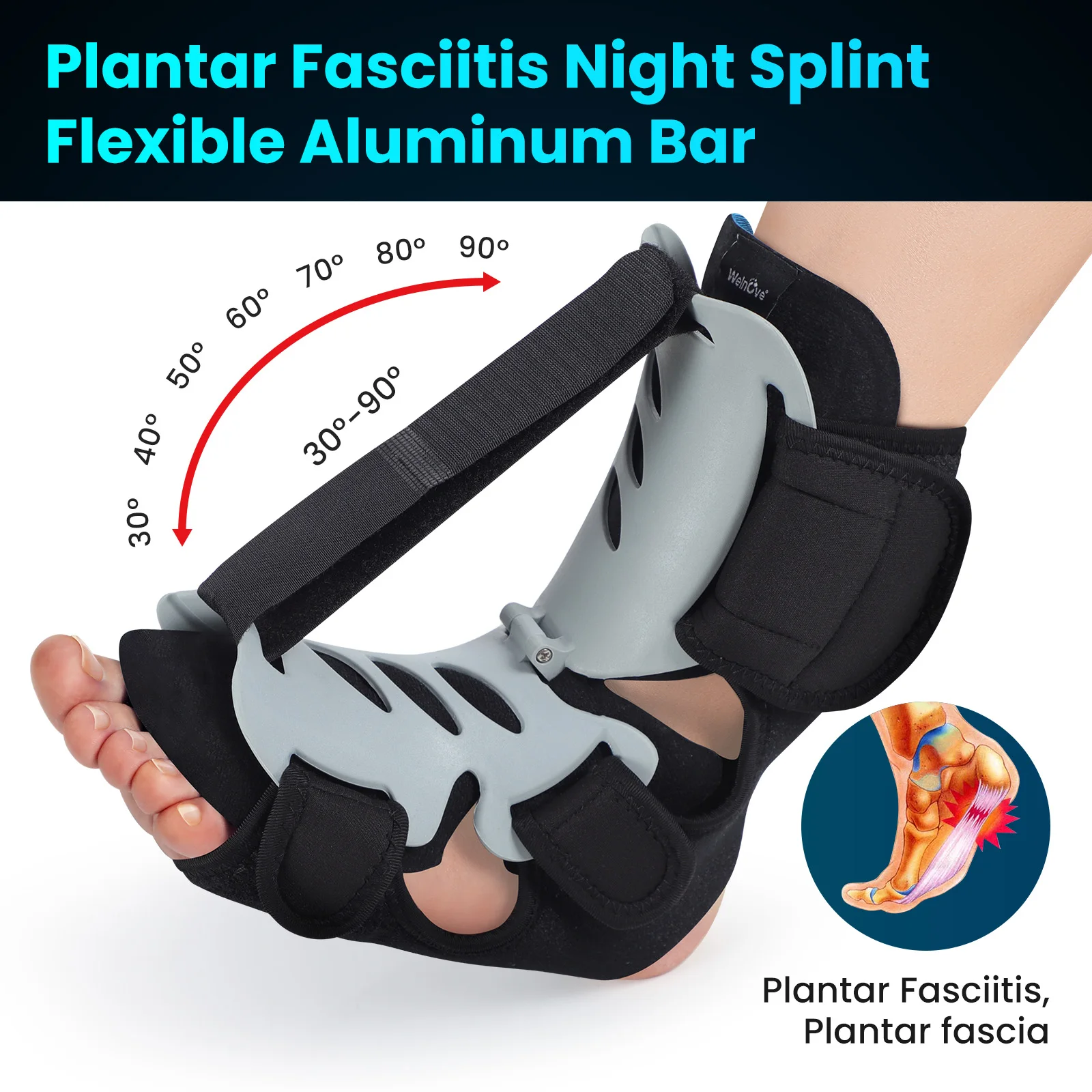 1Pcs Adjustable Ankle Brace Plantar Fasciitis Protector Foot Support Plantar Fasciitis Arch Foot Pain Achilles Tendon Drop Brace