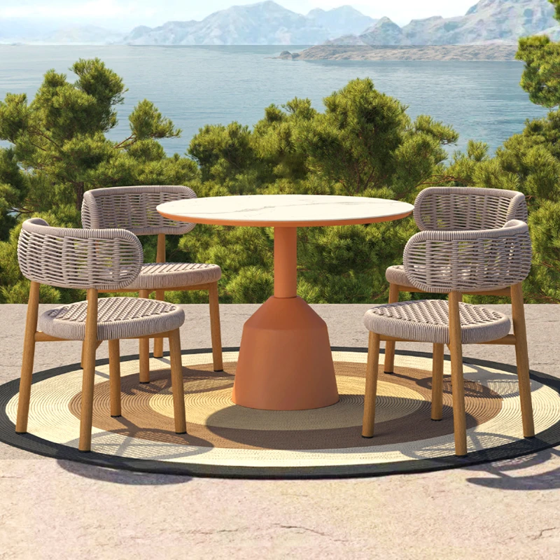 

Outdoor Teak Chair Set Garden Villa Outdoor Garden Outdoor Terrace Rope Leisure Bar Chair Set