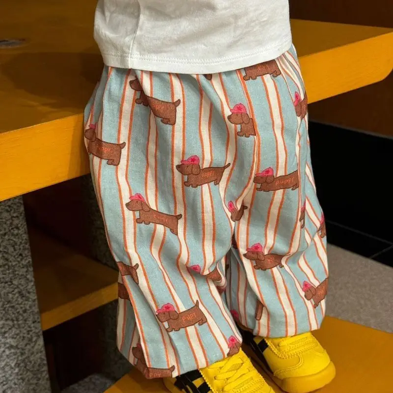 Cute Children's Casual Loose Fit Summer Thin Mosquito-Resistant Pants High Waist Cotton Printed Unisex Kids Fashionable Versa...